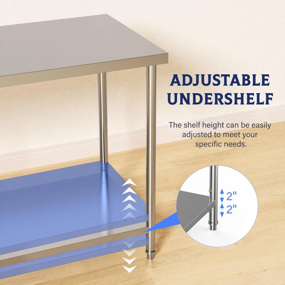 36x24 Inch Stainless Steel Work Table for Kitchen Commercial Use, 0.7mm 201 SS Right Angle Edge Utility Table with Fixed Legs