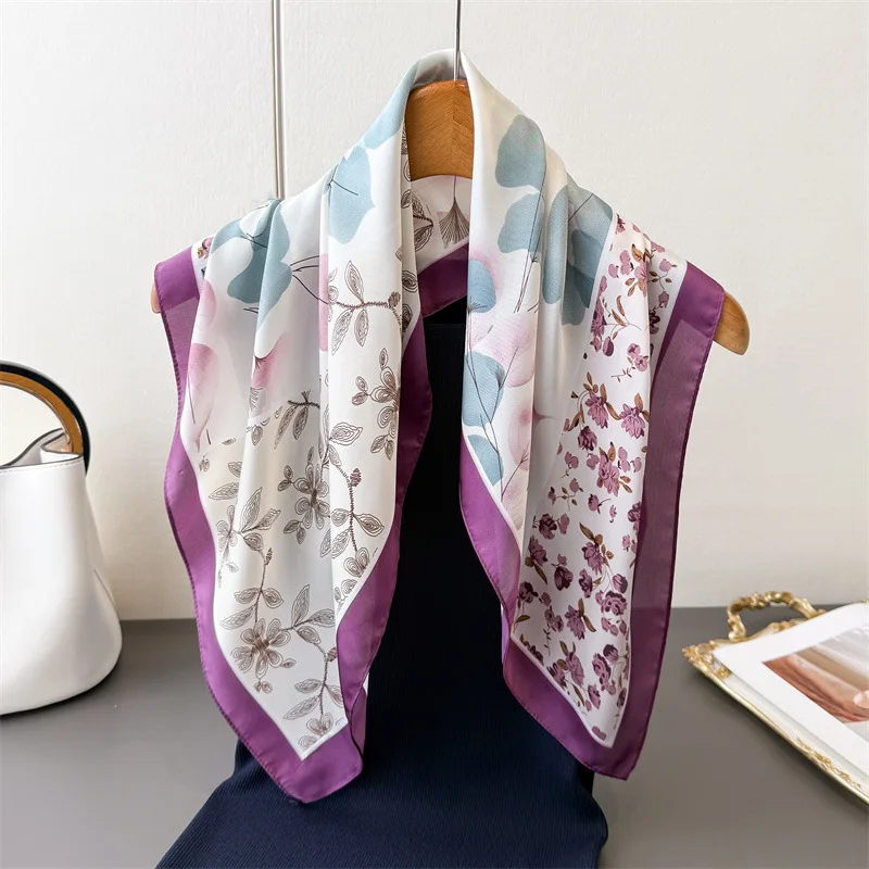 

New Floral Print Female Satin Neck Scarf Square Hair Scarves Foulard Head Band Shawls Wraps Neckerchief Bandana Women