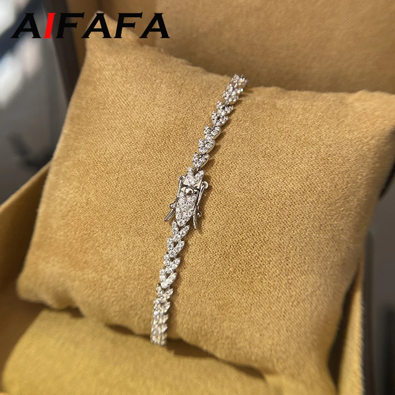 AIFAFA 100% S925 Sterling Silver Sparkle High Carbon Diamond Wheat Bracelet For Women Hand Chain Wedding Fine Jewelry Wholesale