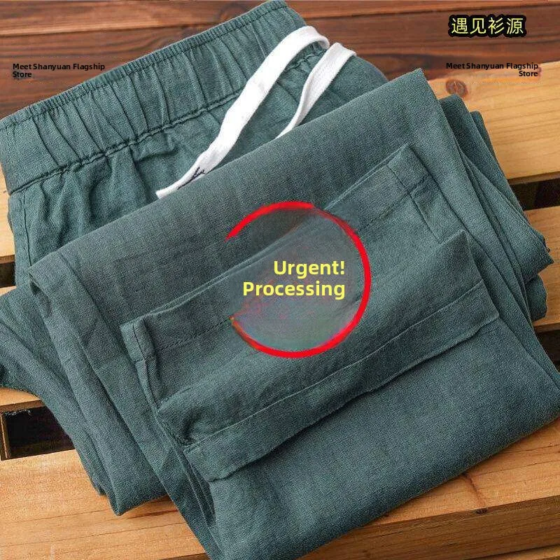 Calças Leves e Respiráveis de Linho Puro para Homens e Mulheres, Calças Casuais de Verão, Secagem Rápida, Ajuste Confortável, Jeans de Perna Reta