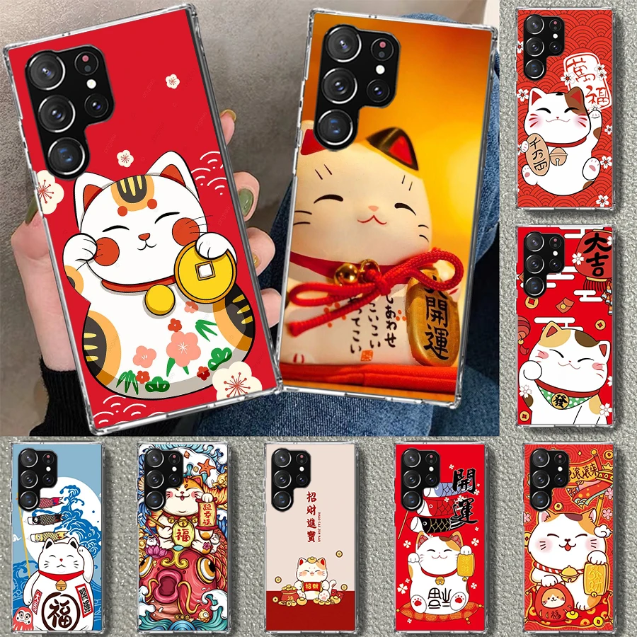 Lucky Cat Maneki Neko японский чехол для телефона Samsung Galaxy S25 S24 S23 Ultra S22 Plus S21 FE S20 + S10 Edge Art Customiz