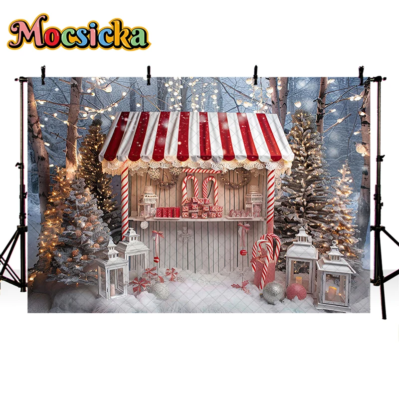 Mocsicka Зимний Рождественский фон для фотосъемки с изображением рождественской елки леденцов декор для детей семейный портрет фон для фотостудии