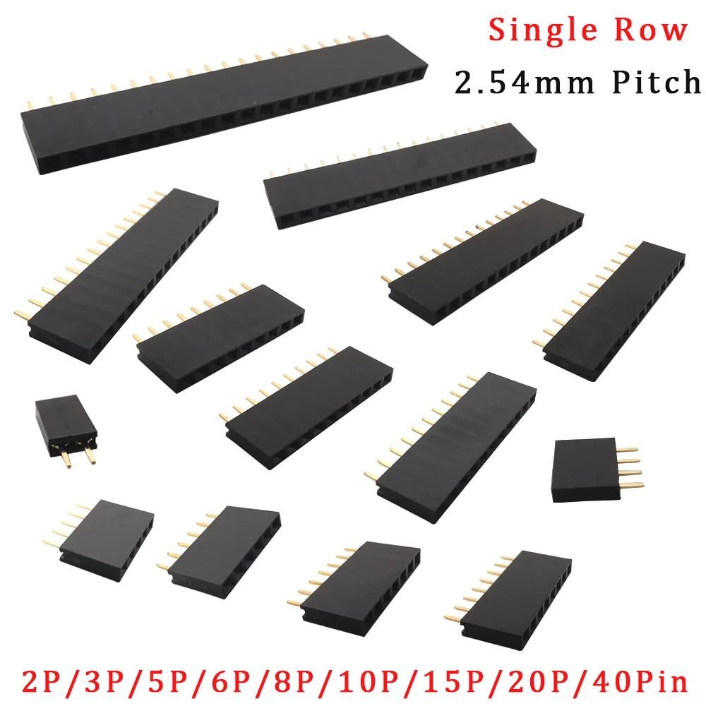 50 pz 2.54mm passo singola fila femmina Pin Header Strip Socket PCB Board Connector 2 ~ 40Pin placcato oro Stright Pin header Adapter