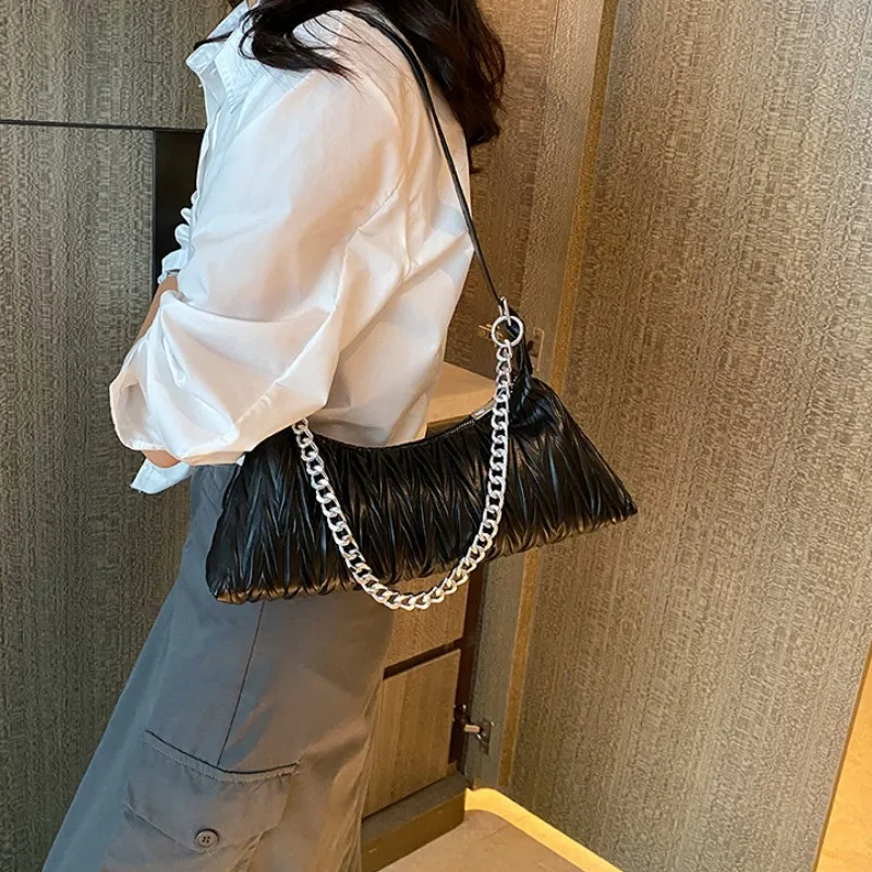 Ladies Bags High Quality Advanced and Fashionable Shoulder Bag New Underarm Chain Bag Minimalist Pleated Handbag