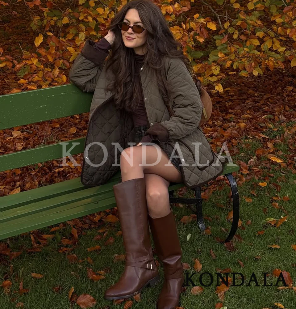

KONDALA Fall Winter Rhombus Padding Coat Women's Lapel Pockets Buttons Loose Coat 2025 Fashion Elegant Retro Ladies Jacket Coat