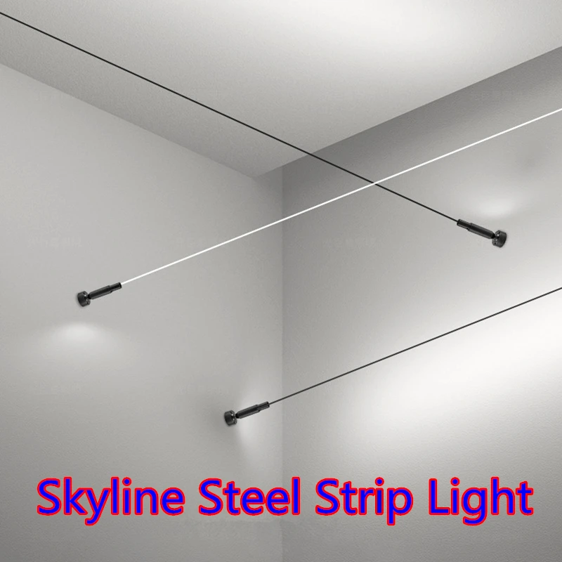 Diy Lange Led Skyline Stalen Strip Lichtgevende Lineaire Geen Hoofdlichtdecoratie, Moderne Minimalistische Creatieve Tentoonstellingshal Wandlamp