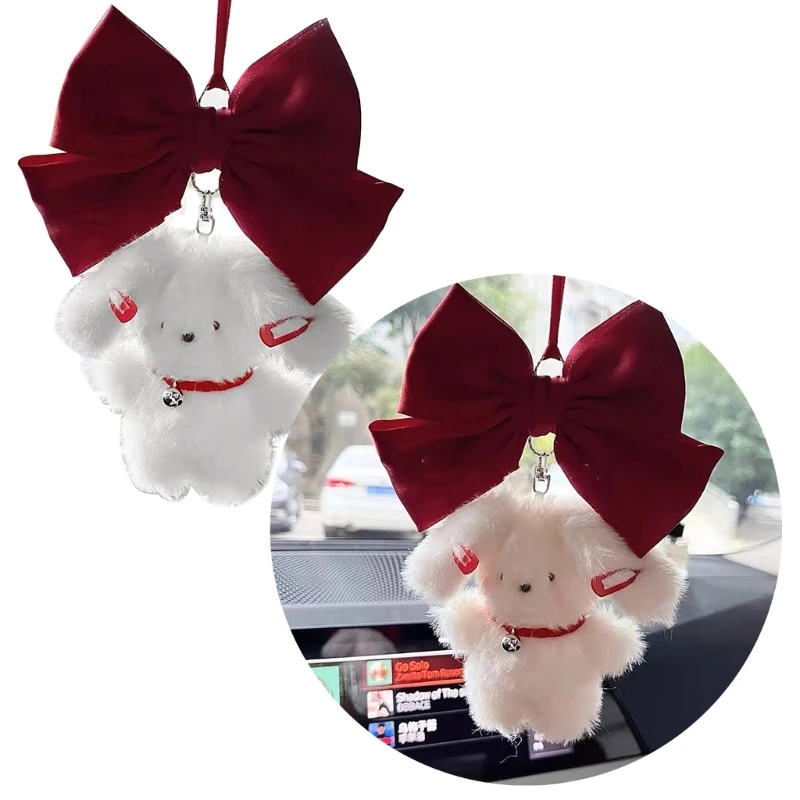 Plush Bowknot Rabbit Pendant Hanging Decor CuteBunny Car Interior Accessories