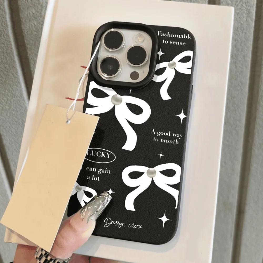 

Матовый чехол для телефона с узором личи для iPhone 17, 16, Pro, 15, 13, 11, 12, 14 Pro Max 17, противоударный силиконовый кожаный чехол с бантом