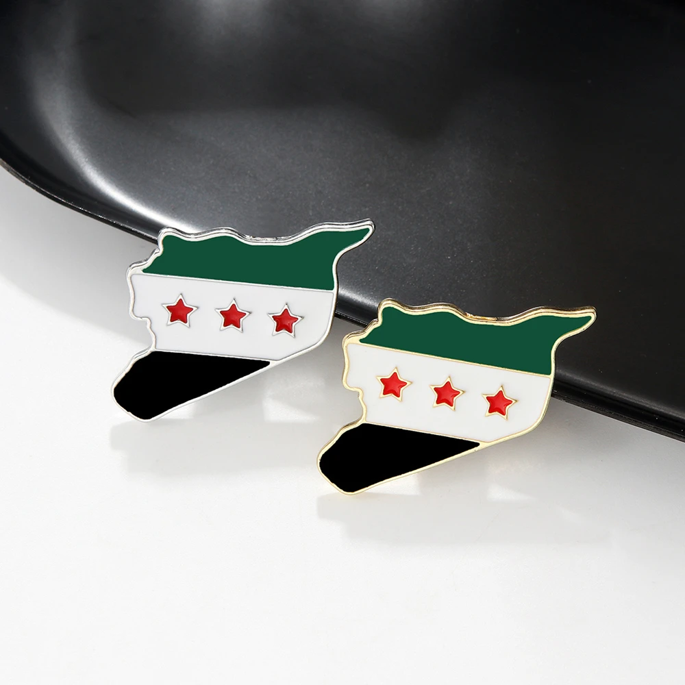 2025 New In Syrian Map Flag Brooches For Men Women Fashion Alloy Drip Oil Pins Unisex Badge Jewelry Gifts Accessories Wholesale