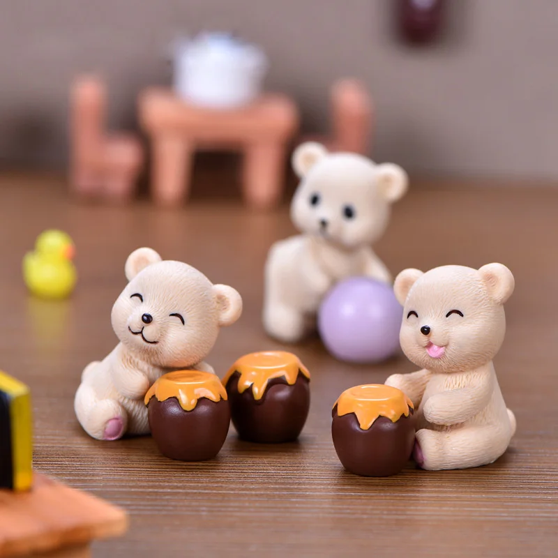 

8pcs Honey Bears Miniature Figurine Resin Animal Model Micro Landscape Home Decor Fairy Garden Decoration Accessories Modern
