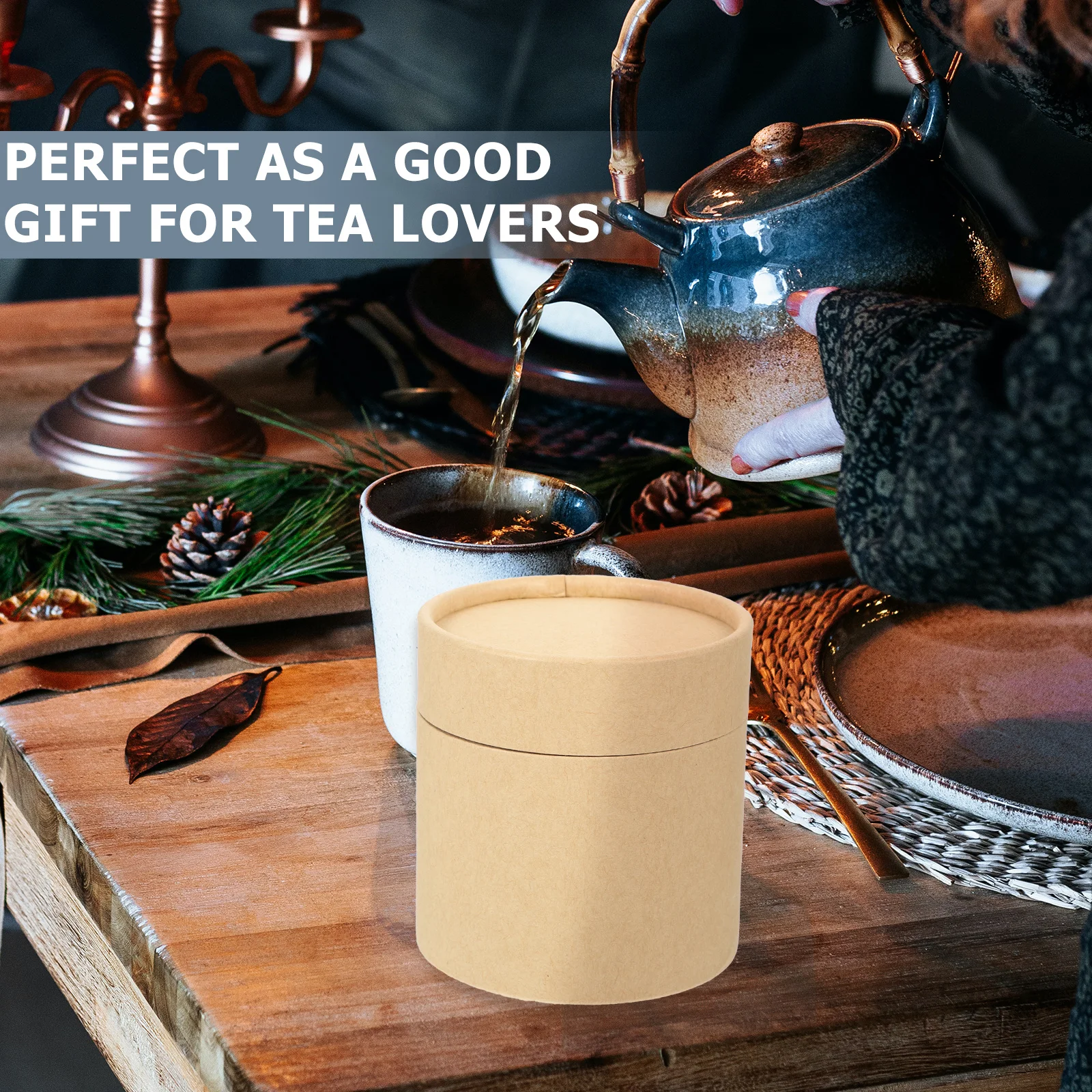 

4pcs Kraft Paper Storage Jars Tea Canisters Kitchen Home Use Thickened Round Boxes For Coffee Candy Food Storage Jar Household