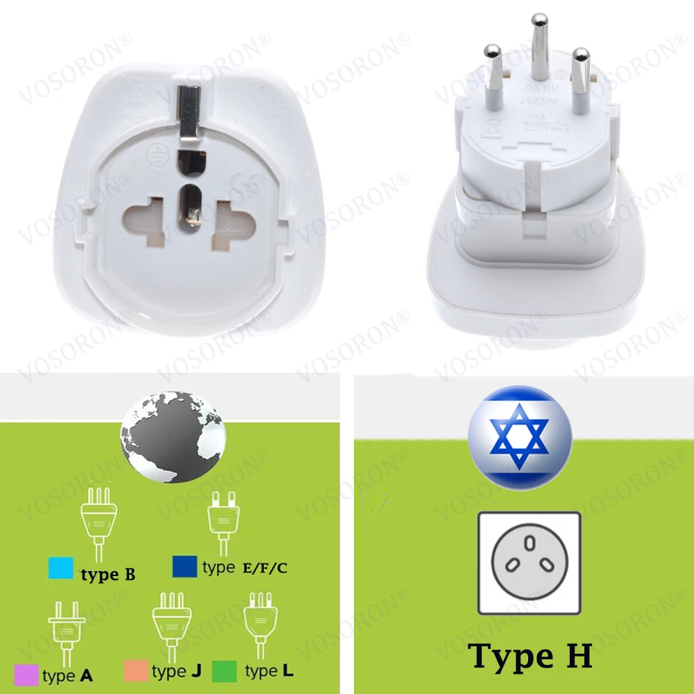 Adapter podróżny Izrael do USA/Włoch/Brazylia/Schuko Uniwersalny adapter wtyczki elektrycznej konwerter wtykowy wbudowany 250V 10A — zdjęcie 3