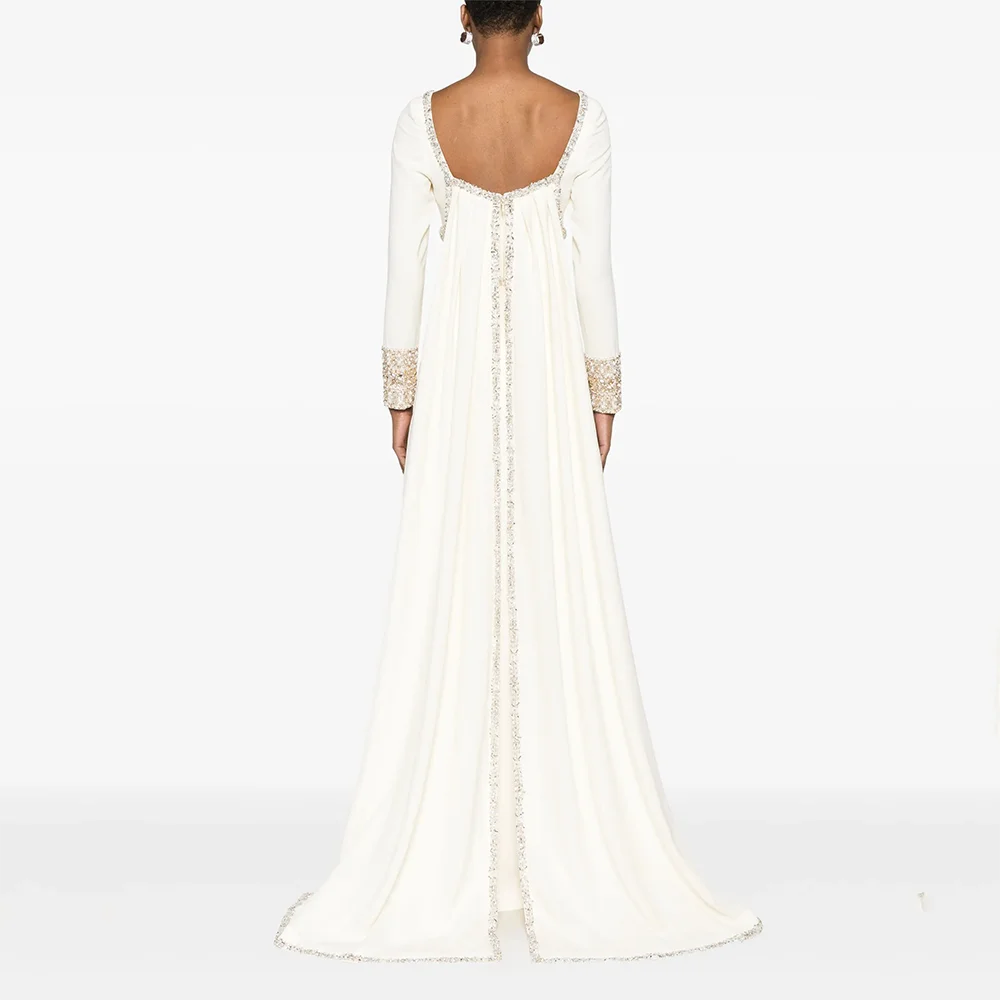 Customized Long Evening Dresses Elegant Formal Occasion Prom Gowns Crystal Long Sleeves Floor Length Prom Dresses 2025