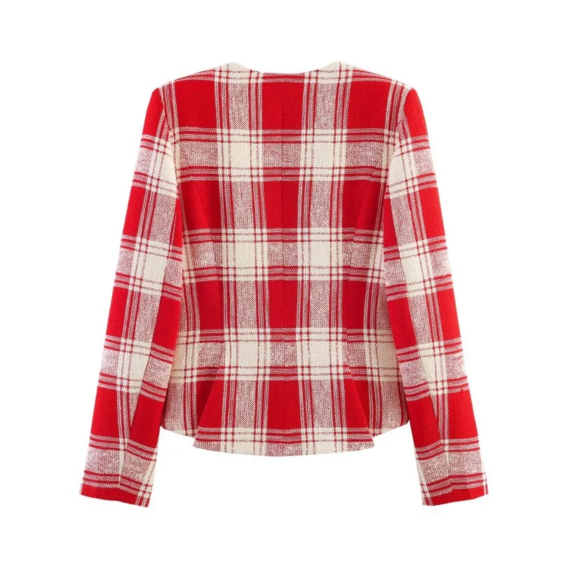 Withered Women's 2026 Summer New Product Fashionable And Versatile Long Sleeve V-neck Slimming Plaid Coat For Women
