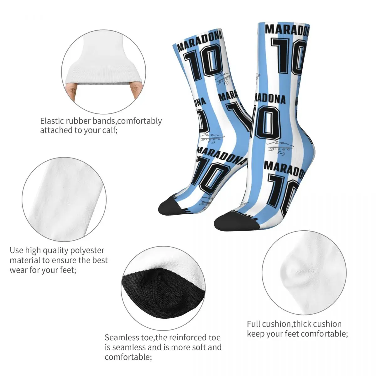 Diego Maradona D10s Merch Socks Argentina Napoli Pele Football Soccer Crew Socks Super Soft for Men\'s Birthday Present