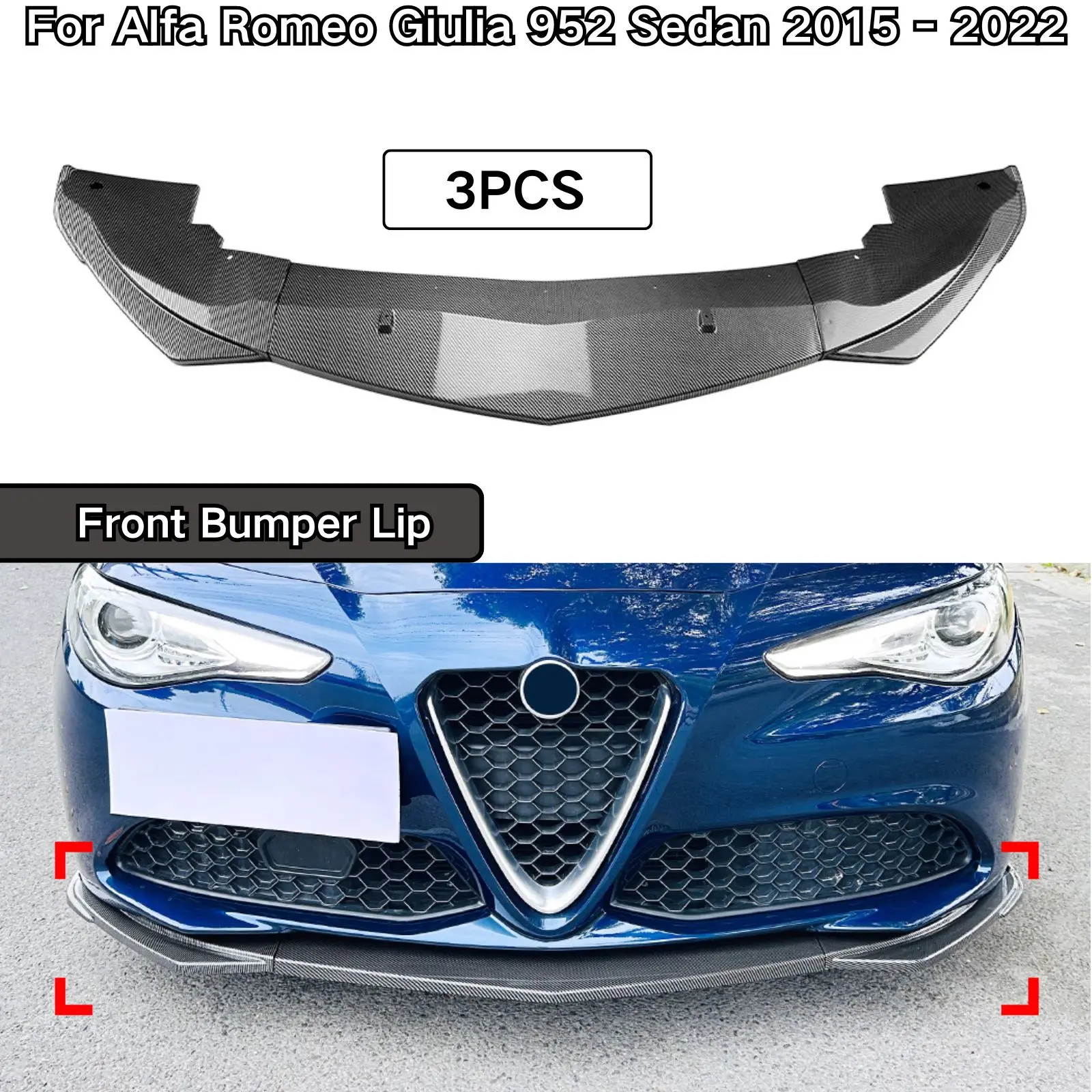 

Бампер передний глянцевый черный для Alfa Romeo Giulia 952 Sedan 2015 2016 2017-2022