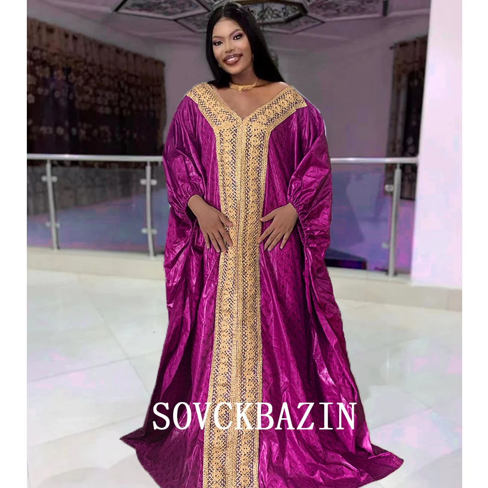 

Newest 2024 Design Basin Tissu African Dresses For Women Riche Bazin Original Robe Nigeria Traditional Brocade Embroiderey Dress