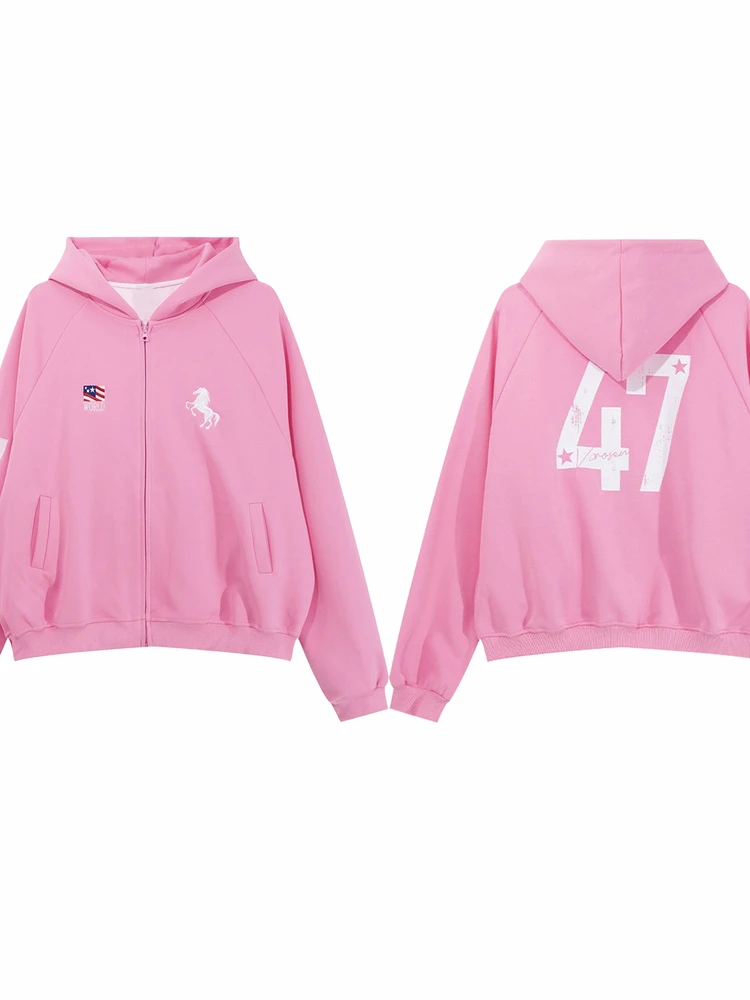 

2025 New American High Street Loose Versatile Heavy Embroidery Zipper Hoodie Jaet Women's Autumn Winter Couple's Clothing