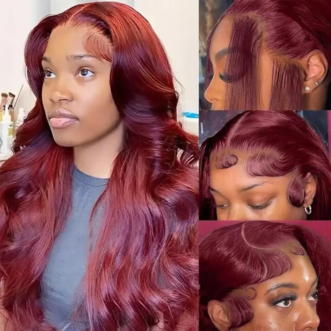 99J Burgundy Colored Body Wave 13X6 Lace Frontal Human Hair Wig 13X5 Hd Lace Frontal Wig 13X4 Red Lace Front Human Hair Wigs