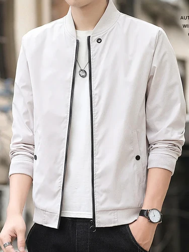 Imagen 2 del producto Chaqueta de aviador cálida y fría de manga larga para hombre, informal, a prueba de viento, para deportes al aire libre, con cremallera, color sólido