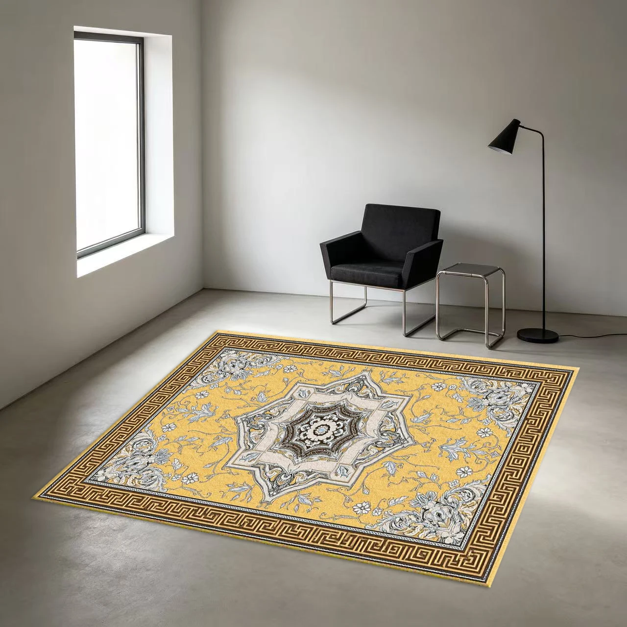 Yellow Background Retro Gorgeous Medal Carpet Floor Luxury Classic Non-Slip Carpet