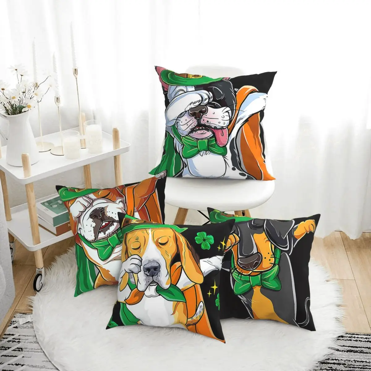 Dabbing Dachshund St Patricks Day Boys Kids Leprechaun Dog Soft Cushion Cover Gift tag Throw Pillow Case Cover for Chair Printed