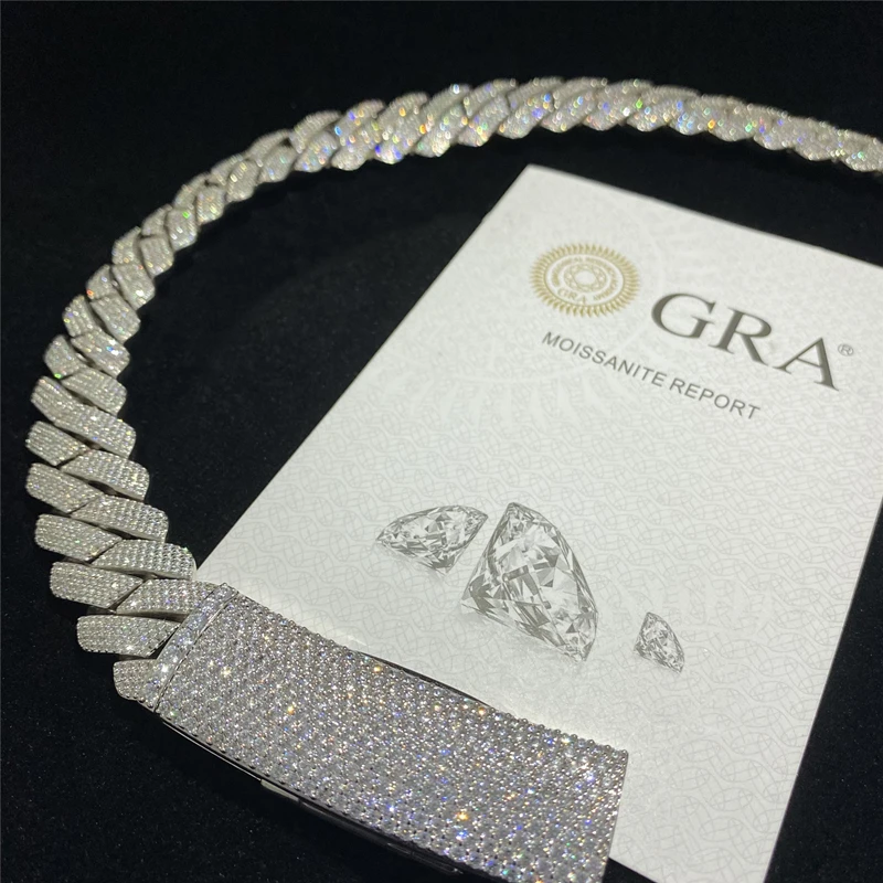 Custom 20mm Width 4 Rows Vvs Moissanite Cuban Link Chain S925 Bling Diamond Heavy Miami Cuban Necklace Fashion Hip Hop Chain