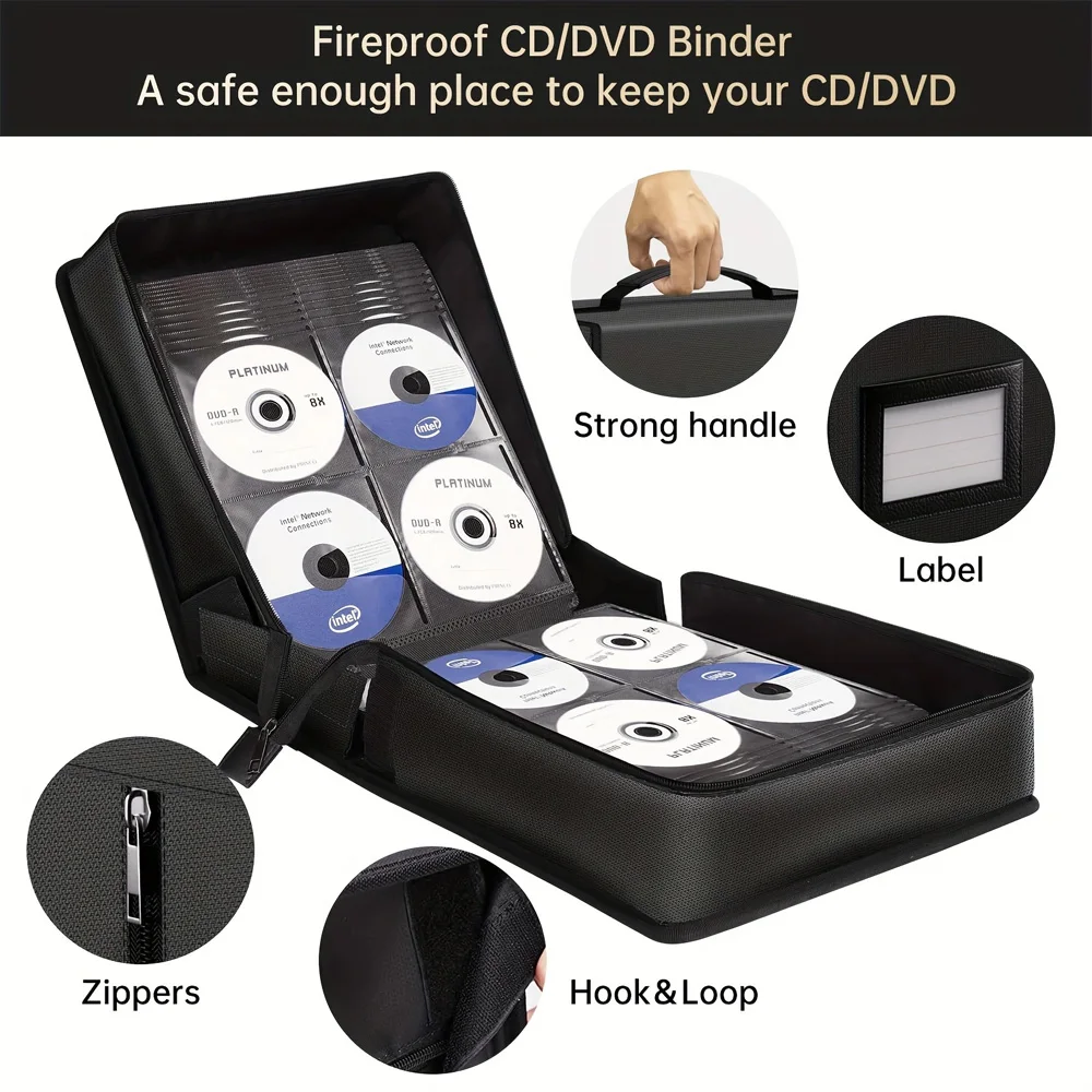 

DVD Organizer Box Large Capacity Fireproof and Waterproof CD Storage Case with Zipper Handle Easy to Carry