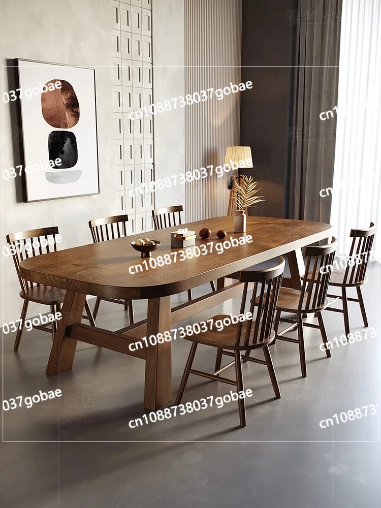 Modern Retro All-solid Wood Dining Table and Chairs Simple Modern Home Restaurant Rounded Corner Small Apartment