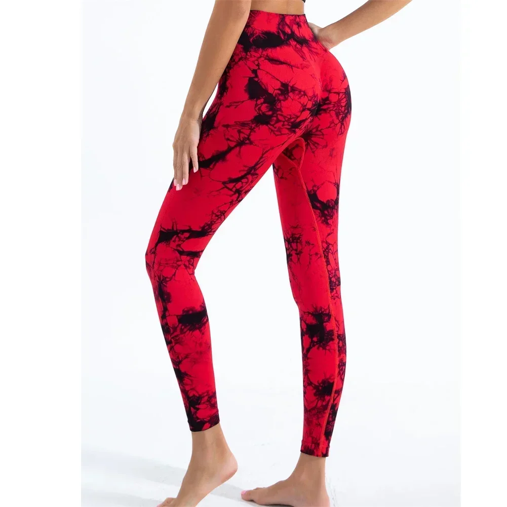 Pantaloni da donna a vita alta con culo alla pesca senza cuciture Tie-Dye pantaloni da Yoga elasticizzati per il Fitness Leggings da palestra