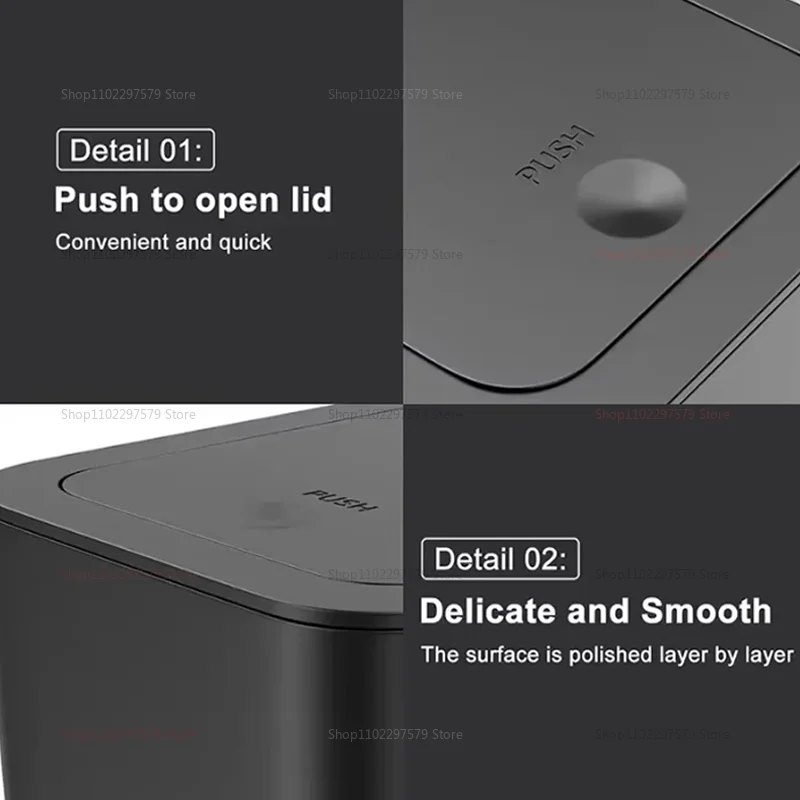 سلة المهملات لإعادة تدوير نفايات الطعام في المطبخ مع غطاء بلمسة واحدة، سلة مهملات خفيفة الوزن ومتينة لغرفة نوم المطبخ والحمام