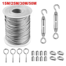 15/25/30/50 Meters Turnbuckle Wire Tensioner Kit with Vinyl Coated Stainless Steel Cable Wire Rope Turnbuckles Strings Light