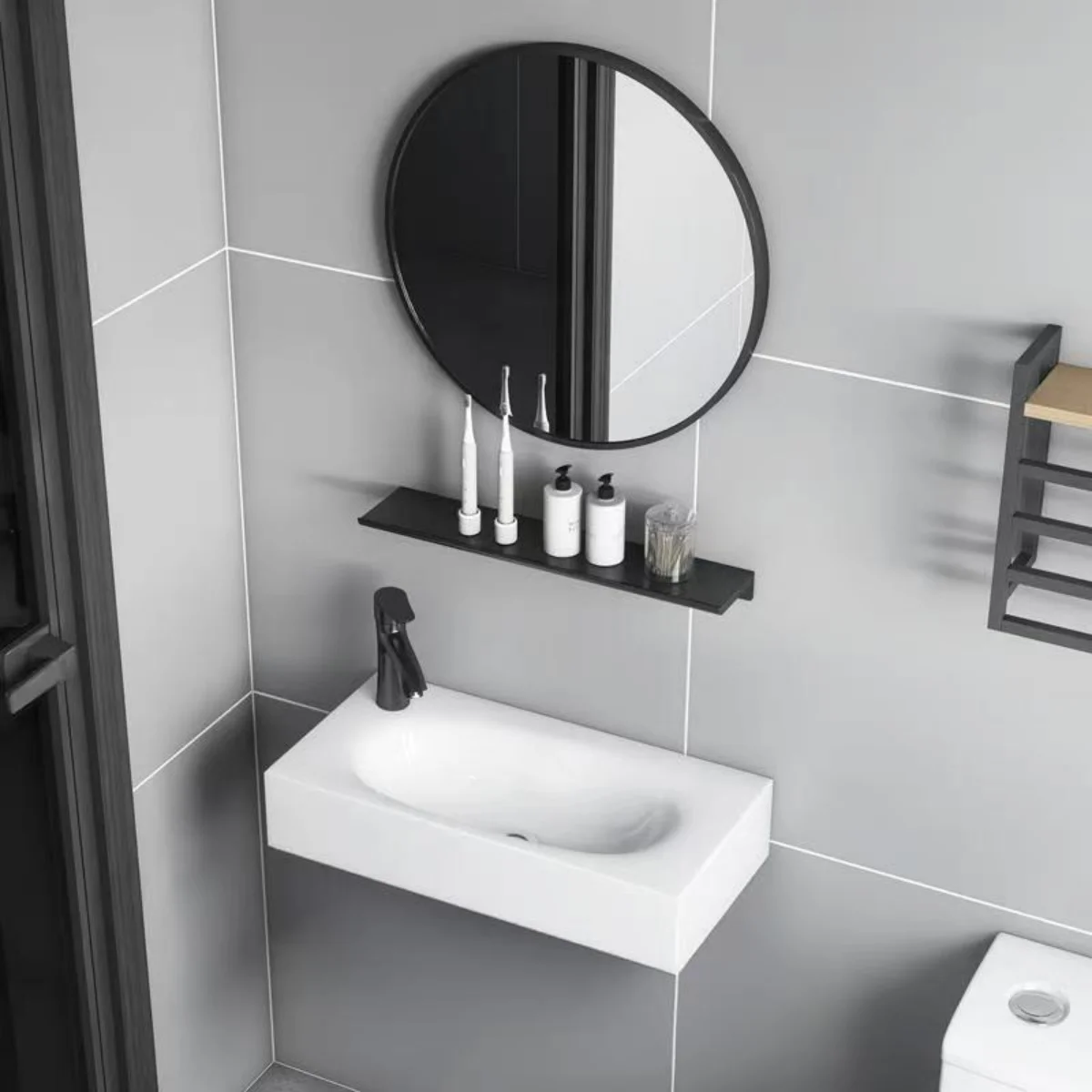 

Wall-Mounted Basin for Small Spaces – Secure Screw Installation, Ideal for Compact Bathrooms, Balconies & Corners