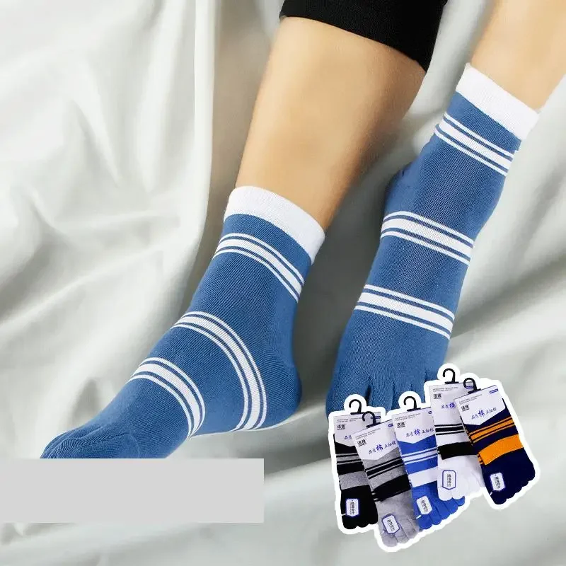 

Five Finger Socks Leisure Style Men Crew Stripe Cotton Socks Casual Novelty Socks