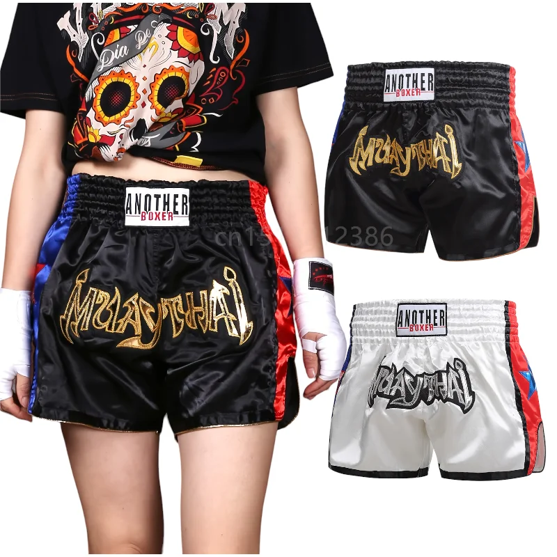 XS-3XL MMA Shorts for Children Adult Boxing Trunks, White/Black Muay Thai Shorts, Boxing Match Training Gym Sports Clothing