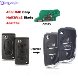 Jingyuqin CHIEDERE/FSK 433MHz ID46 Chip CE0523 Modificato Chiave A Distanza di Vibrazione Fob per Peugeot 307 407 607 HU83 /VA2 Lama 2 3 Pulsante Chiave