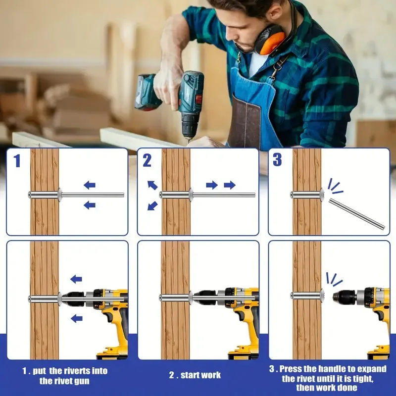 Value Pack 85/185pcs Pop Rivets Assortment Kit, 8 Sizes Aluminum Rivets (1/8" 5/32" 3/16"), Assorted Blind Rivets With Divider &