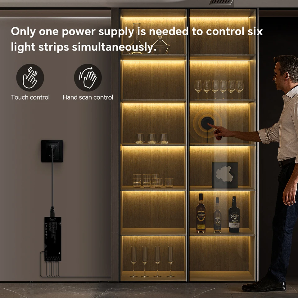 Walnussholz Vitrine unter dem Regal LED-Lichtleiste dimmbar Touch Sensor Lampenband für akustische Wandpaneel Umgebungsdekoration – Detail 7