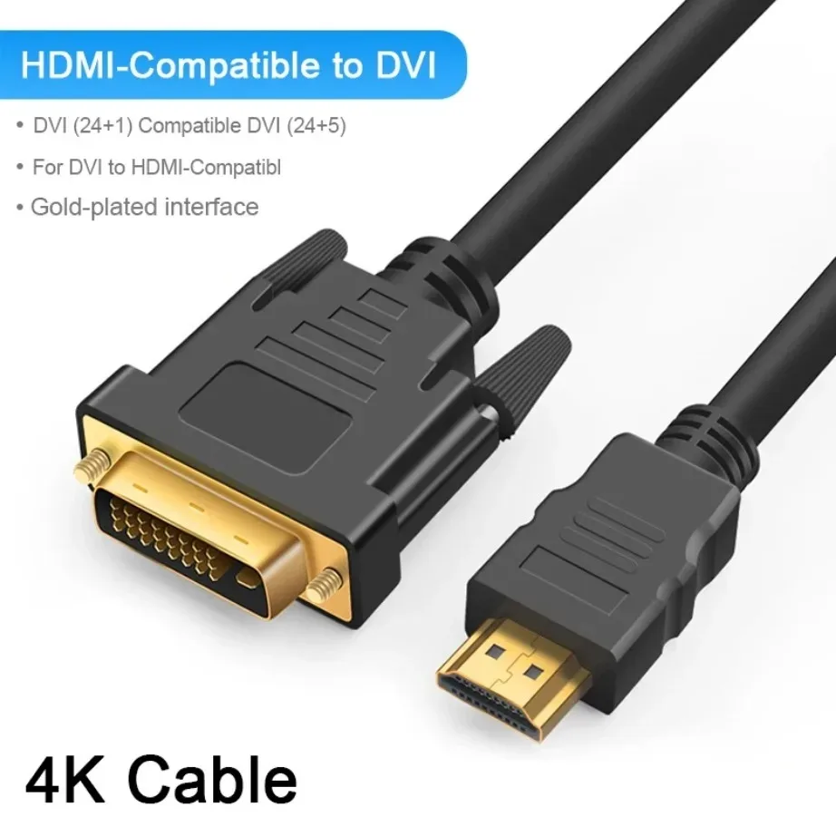 HDMI สองทิศทาง-เข้ากันได้กับ DVI สายอะแดปเตอร์4K ตัวผู้24 + 1 DVI-D ไปยังตัวผู้ HDMI สายความเร็วสูงสำหรับ PS4/3กล่องทีวี DVD Xbox