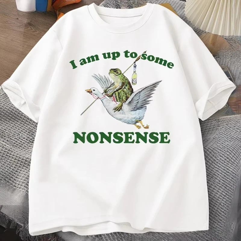 Camiseta divertida con meme de rana para hombres y mujeres, camiseta de algodón con cuello redondo y manga corta, ropa de calle