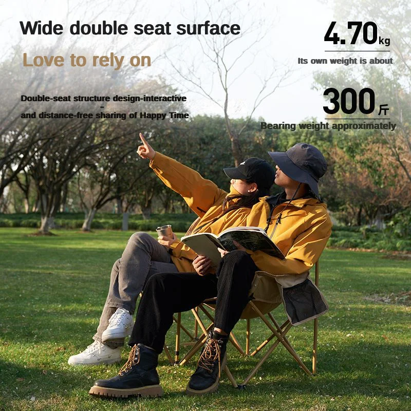 Double Folding Chair Outdoor Fishing Backrest Chair Portable Camping Chair Oxford Fabric Moon Recliner Picnic Leisure Chair