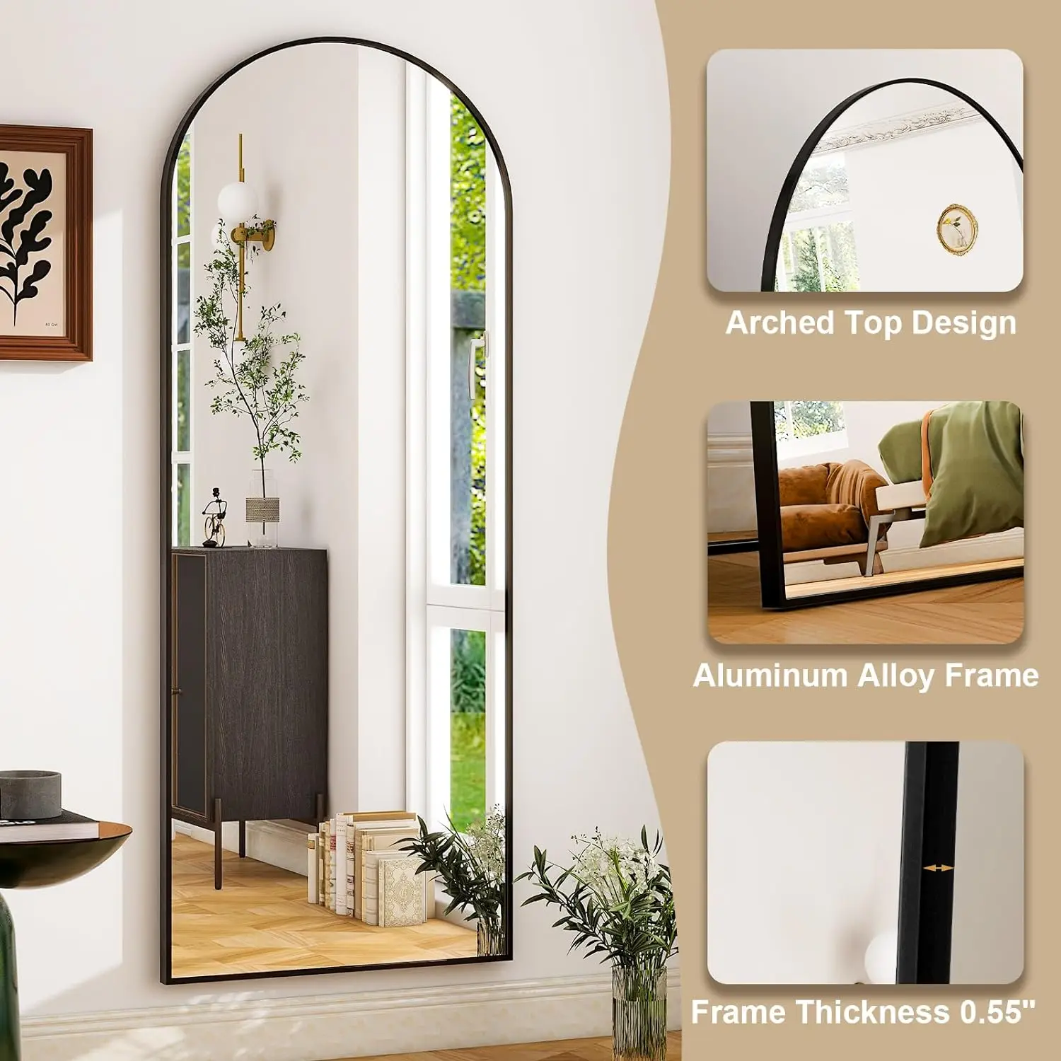 Miroir de Sol Extra Large de 26x71 Pouces avec Cadre en Alliage d'Aluminium, pour Chambre à Coucher et Salon