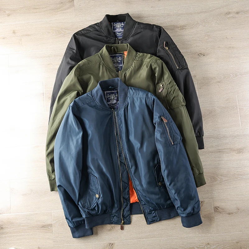

Ретро-куртка в американском стиле из хлопка MA-1 для мужчин, с бейсбольным воротником, пилотская куртка с хлопковой подкладкой, теплая, модная, городская, осенне-зимняя верхняя одежда
