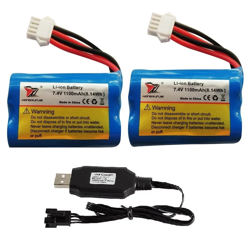 (SM4P) 7.4 فولت 1100 مللي أمبير 18500 بطارية ليثيوم أيون/شاحن USB لـ HJ808 HJ812 HJ813 UDI 001 UDI001 HQ960 قارب التحكم عن بعد