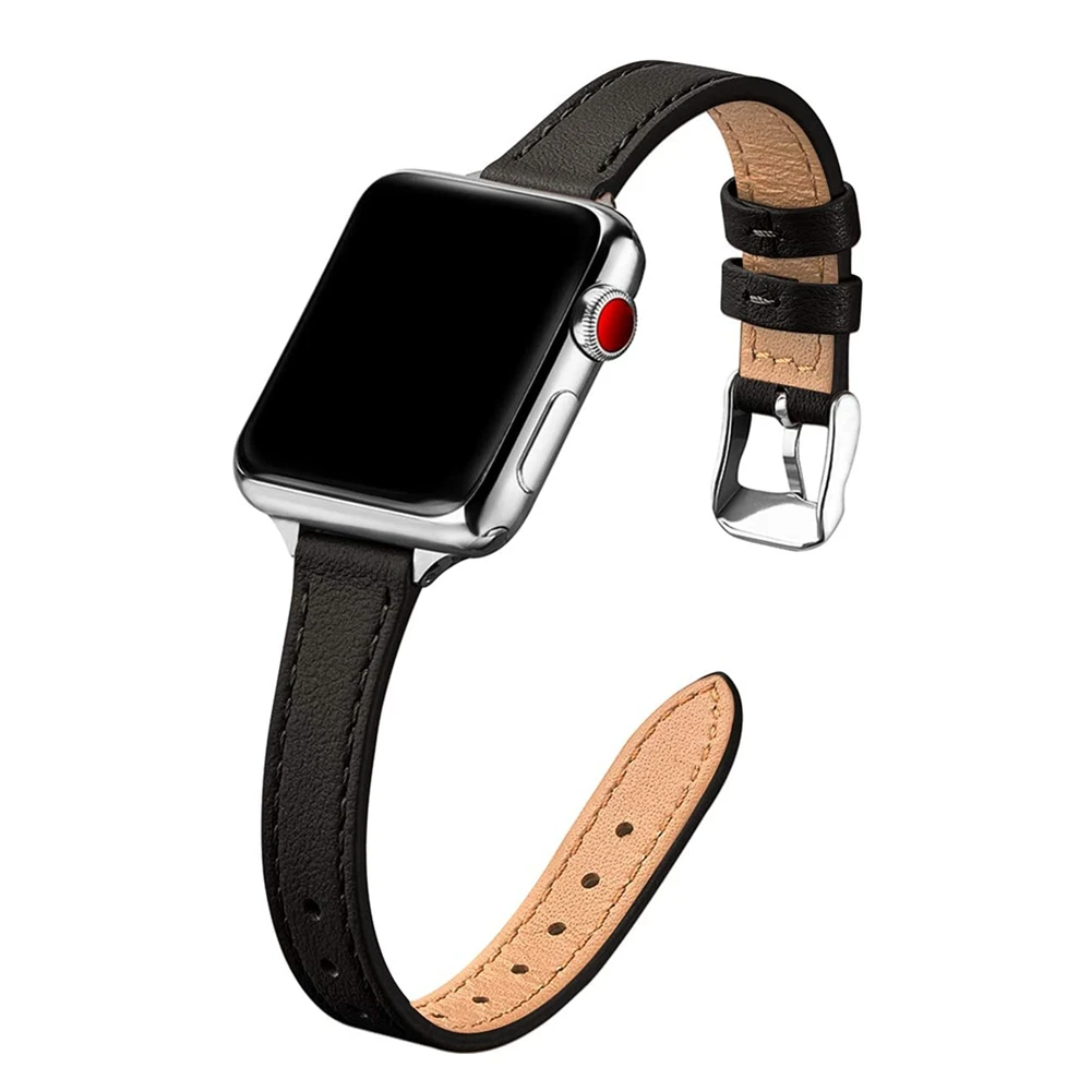 Schlanke Lederbänder für Apple Watch 38 mm, 40 mm, 41 mm, 42 mm, 44 mm, 45 mm, 46 mm, 49 mm, dünnes Armband für iWatch SE 11, 10, 9, 8, 7, 6, 5, 4, 3, 2, 1