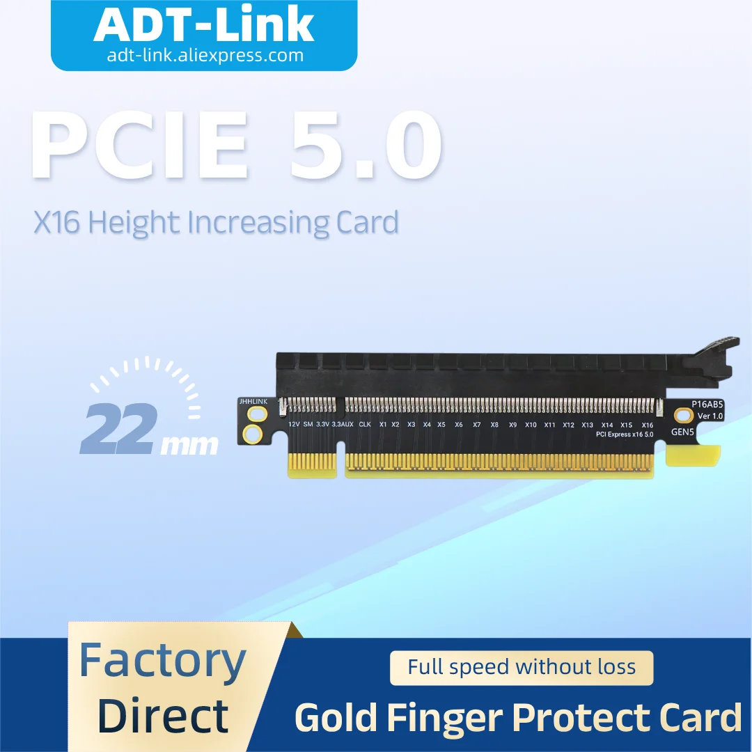 22mm Heightened Riser Card PCI-E 5.0 X16 Gen5 Full Speed PCIE Slot Protection Card Graphics Card Test Protector Adapter