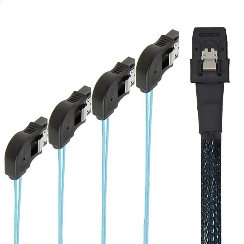 Mini SAS SFF-8087 Macho para 4 SATA 7P Fêmea Cabo de servidor de alta velocidade com curvatura direita - Ideal para transmissão de dados eficiente