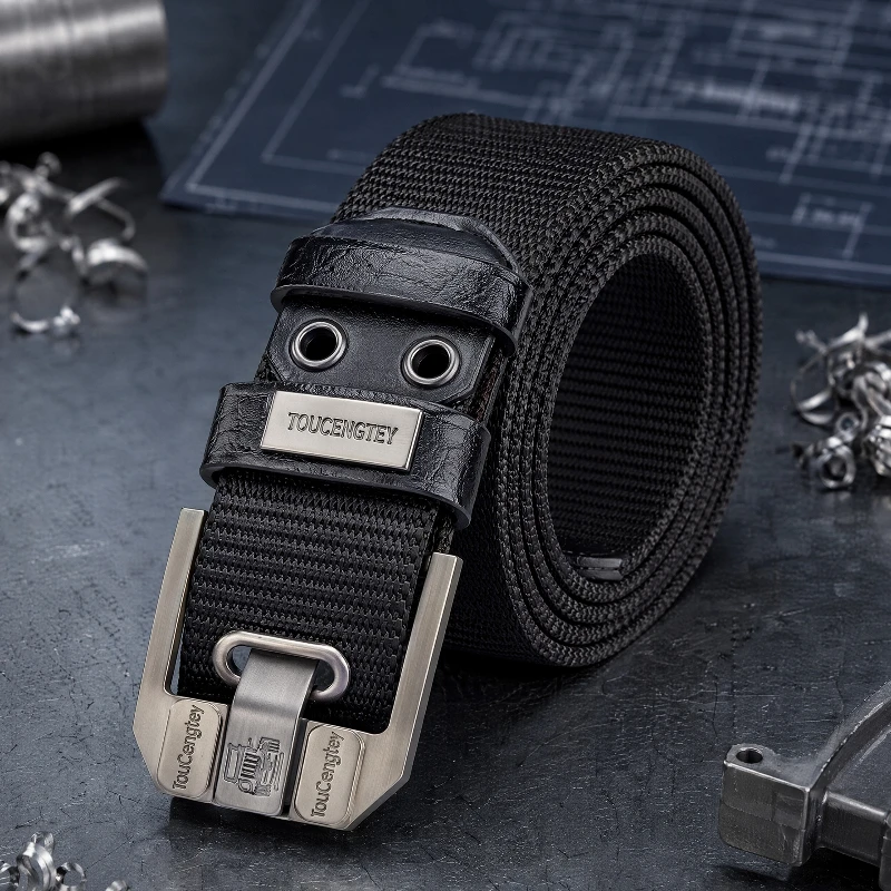 1Pc New Men Pin Buckle Belt Canvas Belt Men'Fashion Nylon Belt, Jeans Belt, Military Training Thickened Denim BeltTrend
