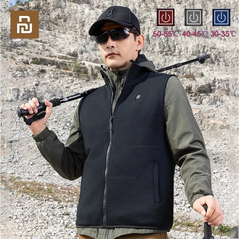 Youpin SKAH Polar Fleece Intelligent Heating Vest Winter Electric Heated Jackets Men Heated Coat USB Heating Jacket for Outdoors