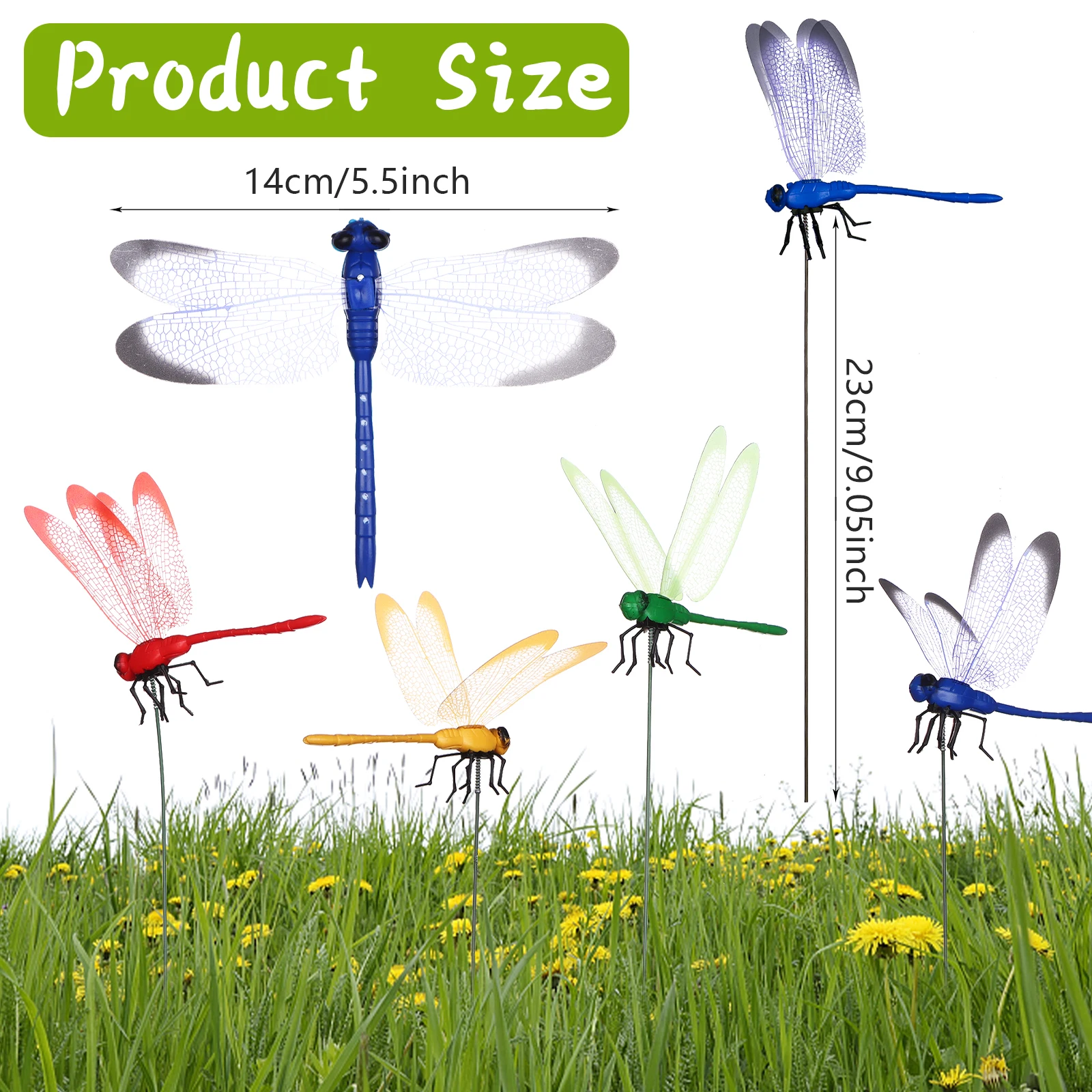 12 PCS 3D Dragonfly Garden Decor Large Size Dragon Fly Garden Stakes Dragonflies Garden Ornaments Yard Patio Decoration Dragonfl